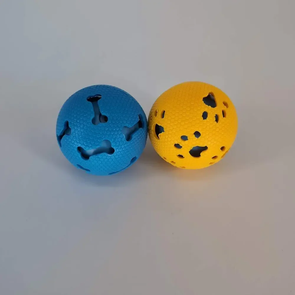 Unbranded Yellow and Blue Paw and Bone Print Patterned Rubber Dog Ball Toys -GUC